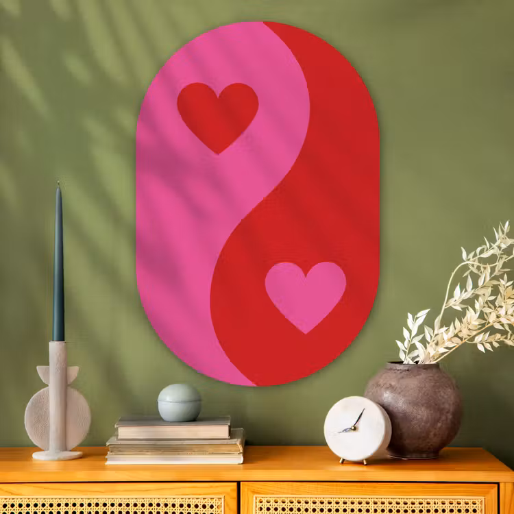 Muurovaal - Glas - Minimalistisch - Rood - Roze - Hartjes — 2