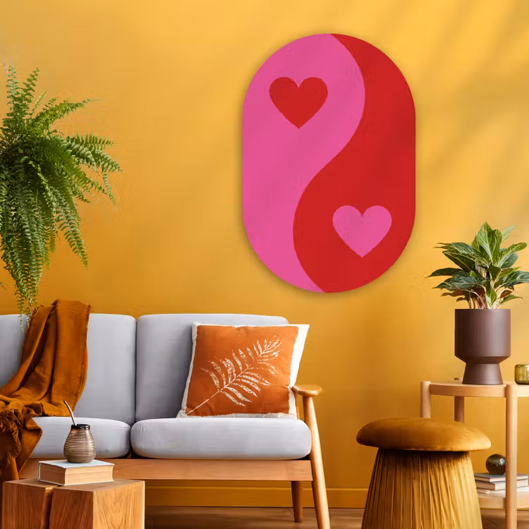Muurovaal - Glas - Minimalistisch - Rood - Roze - Hartjes — 3