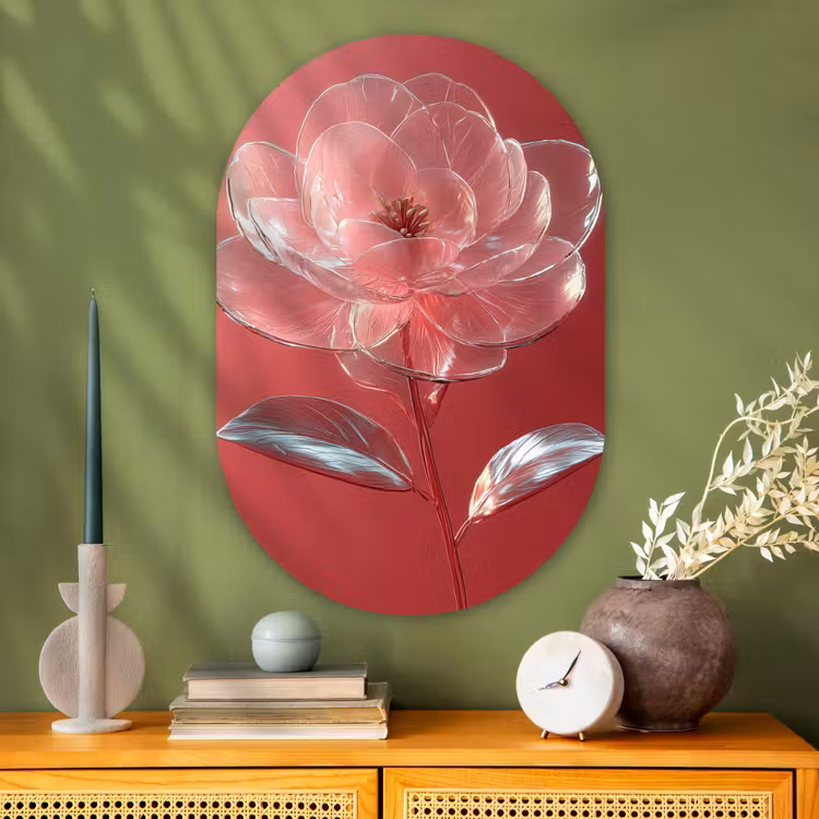 Muurovaal - Glas - Sierlijk - Bloem - Roze - Glazen — 2