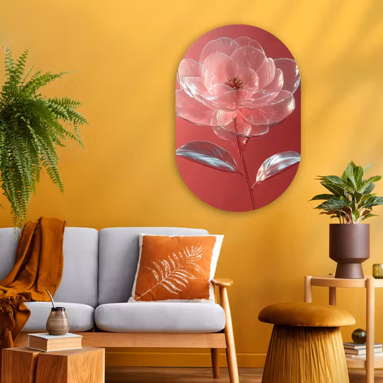 Muurovaal - Glas - Sierlijk - Bloem - Roze - Glazen — 3