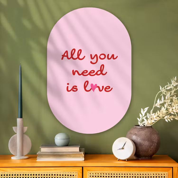 Muurovaal - Glas - Tekst - Roze - Love - Hart — 2