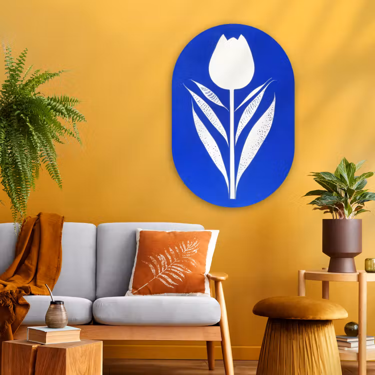 Muurovaal - Glas - Tulp - Minimalistisch - Bladeren - Wit — 3