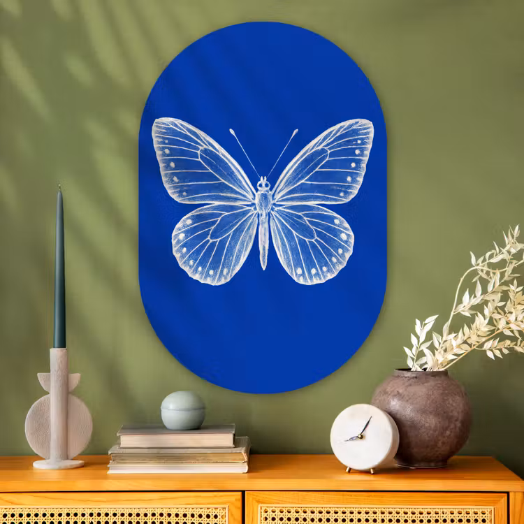 Muurovaal - Glas - Vlinder - Wit - Getekend - Stippen — 2
