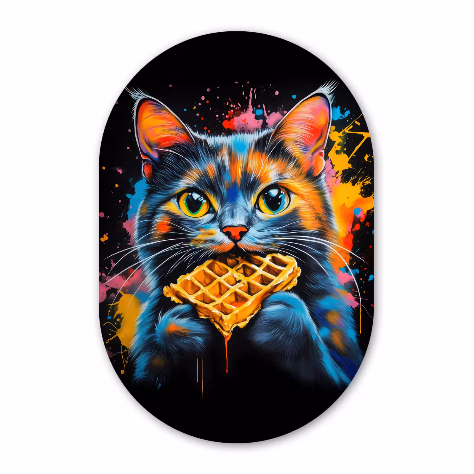 Muurovaal - Glas - Kat - Graffiti - Kleurrijk - Wafel - Eten — 1