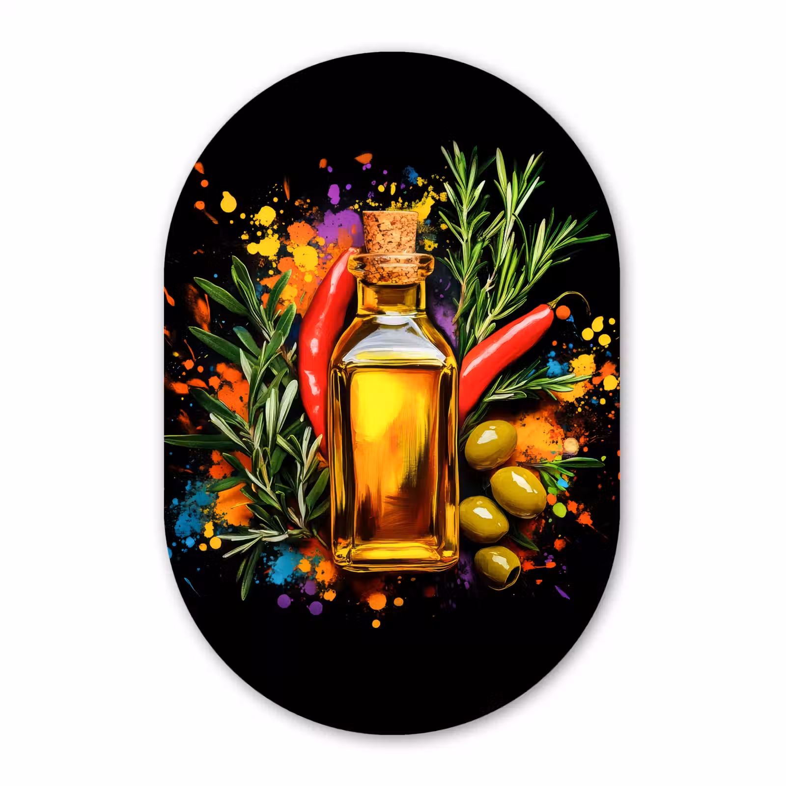 Muurovaal - Glas - Olijfolie - Graffiti - Peper - Olijven - Modern — 1