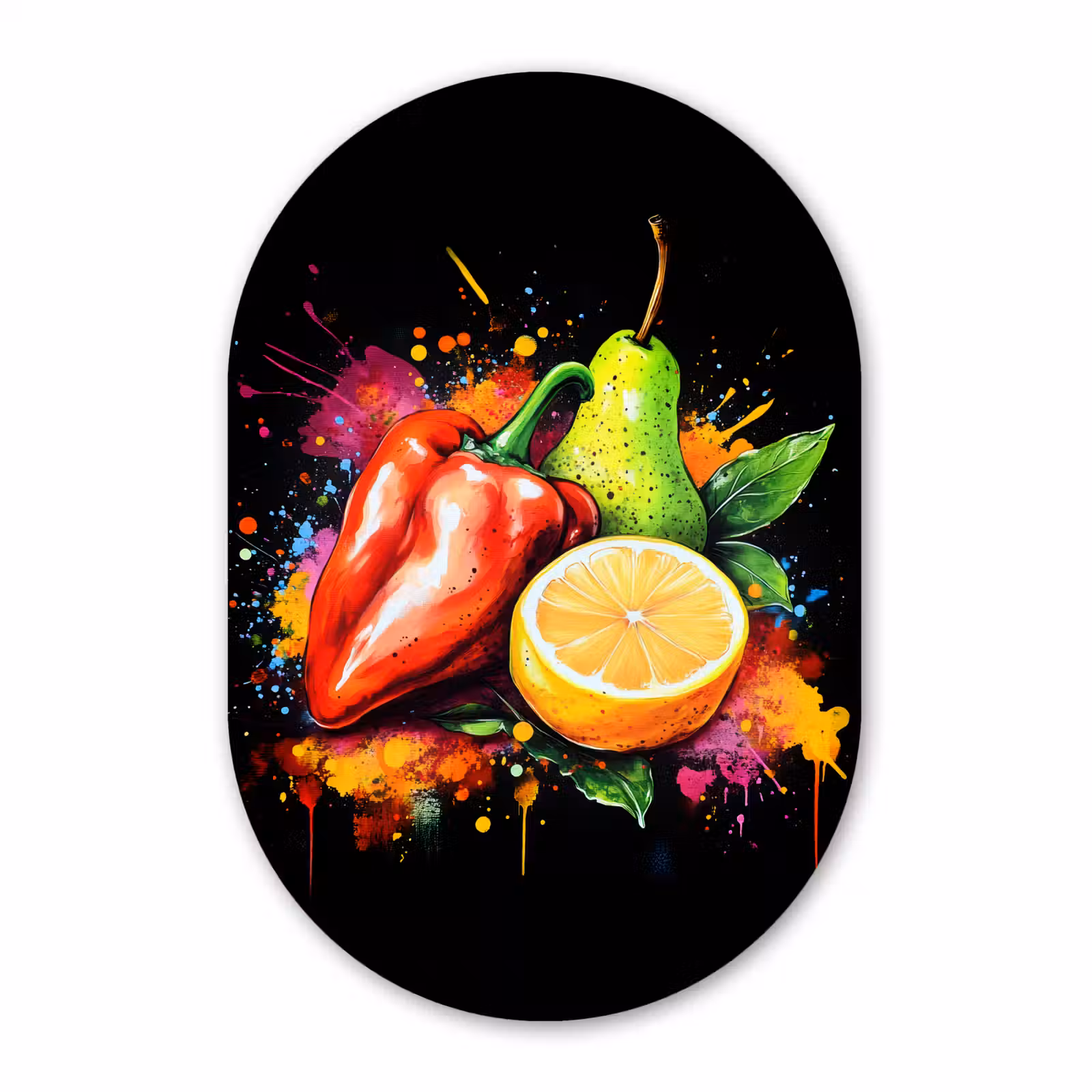 Muurovaal - Glas - Paprika - Peer - Citroen - Graffiti - Verf - Abstract — 1