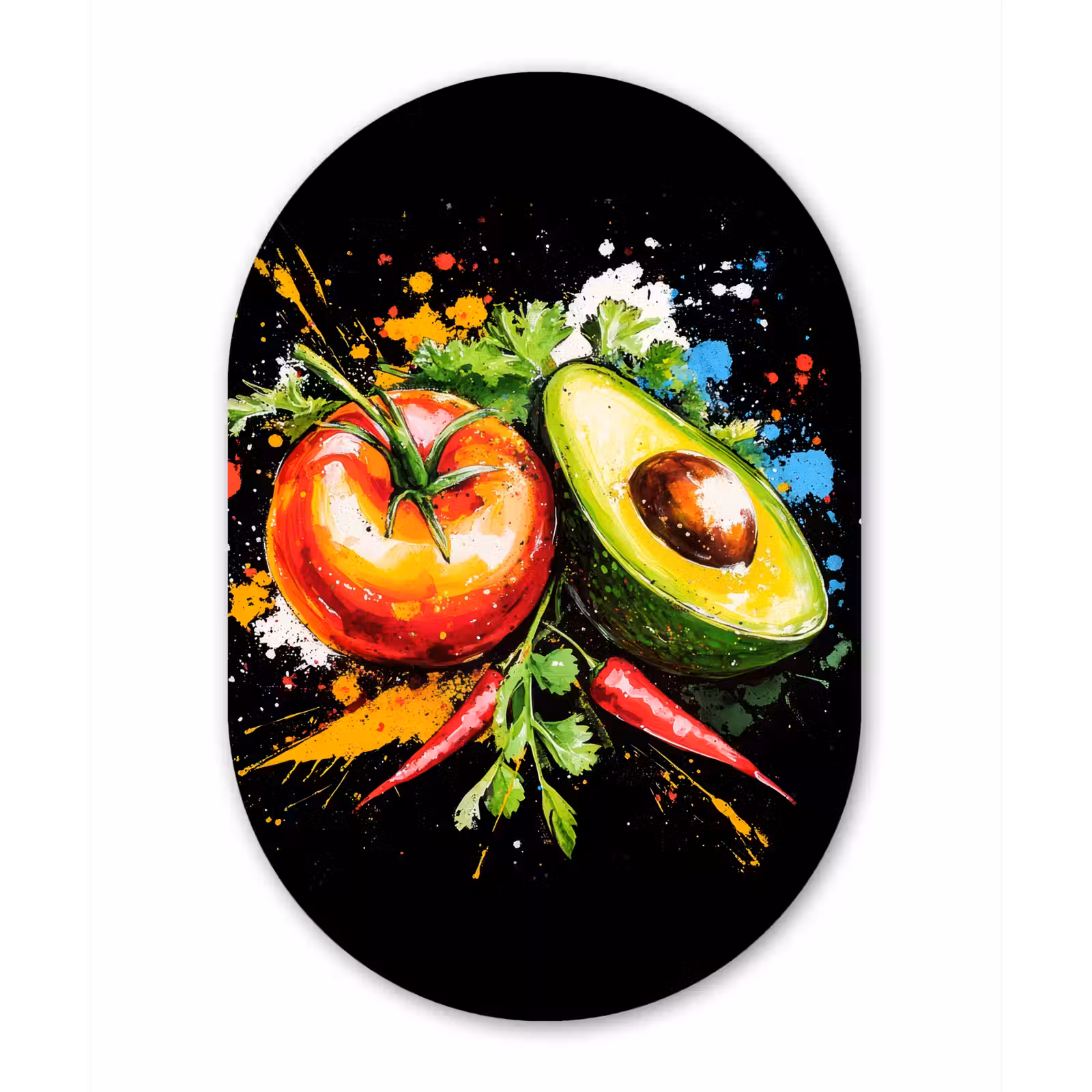 Muurovaal - Glas - Tomaat - Avocado - Peper - Graffiti - Verf - Modern — 1