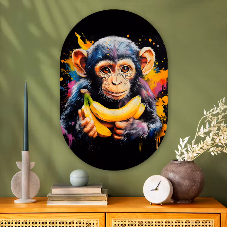 Muurovaal - Glas - Aap - Graffiti - Kleurrijk - Bananen - Modern — 2