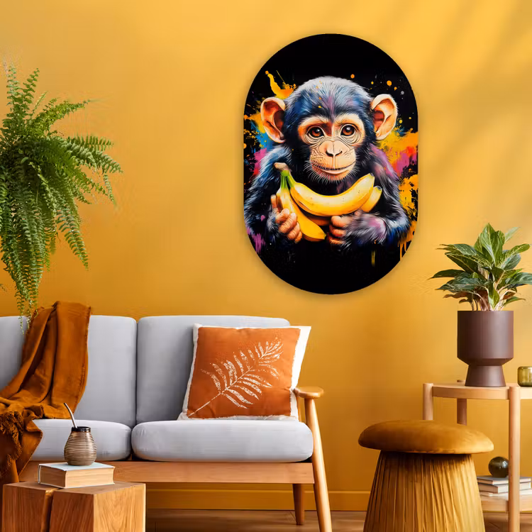 Muurovaal - Glas - Aap - Graffiti - Kleurrijk - Bananen - Modern — 3
