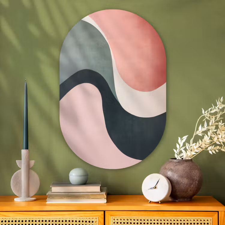 Muurovaal - Glas - Abstract - Golven - Sierlijk - Roze — 2