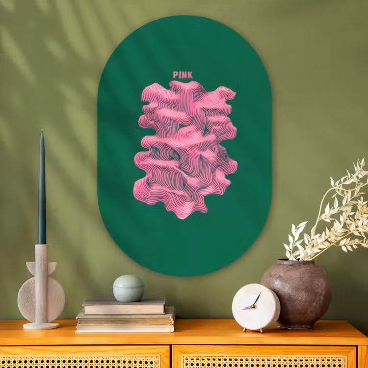 Muurovaal - Glas - Abstract - Pink - Lijnen - Groen — 2