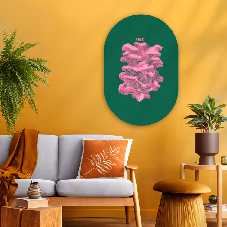 Muurovaal - Glas - Abstract - Pink - Lijnen - Groen — 3