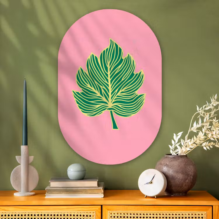 Muurovaal - Glas - Blad - Groen - Illustratie - Minimalistisch — 2