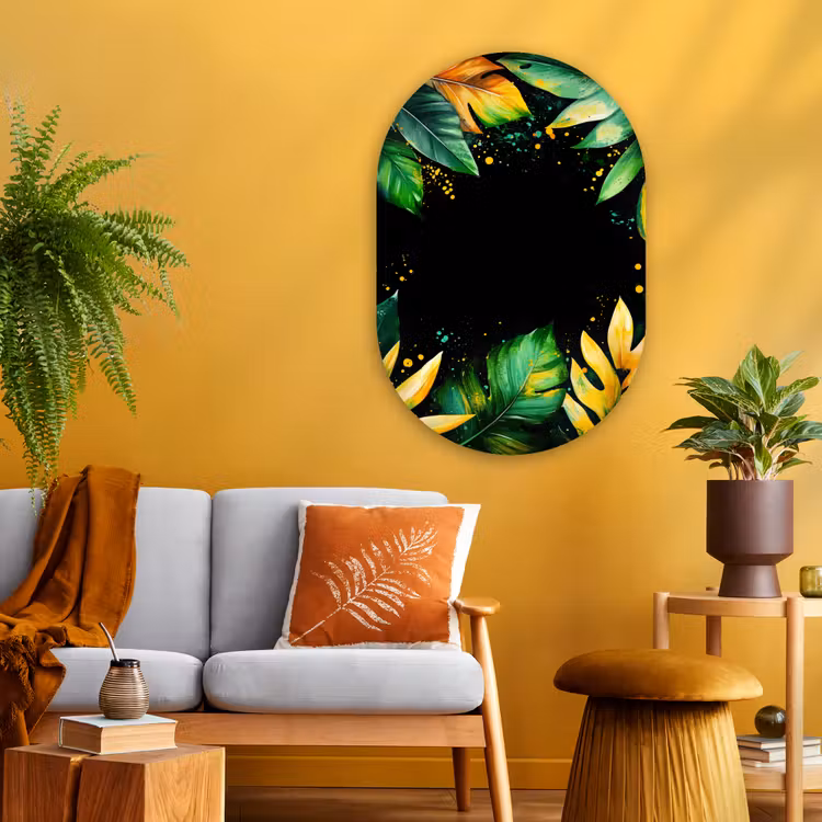 Muurovaal - Glas - Bladeren - Groen - Geel - Verf - Jungle — 3