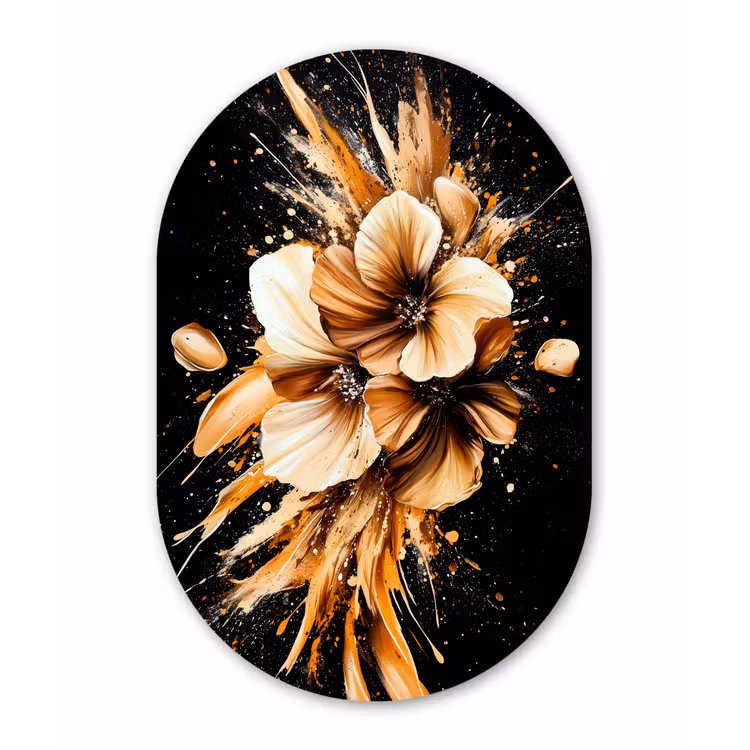 Muurovaal - Glas - Bloemen - Goud - Graffiti - Zwart - Abstract — 1