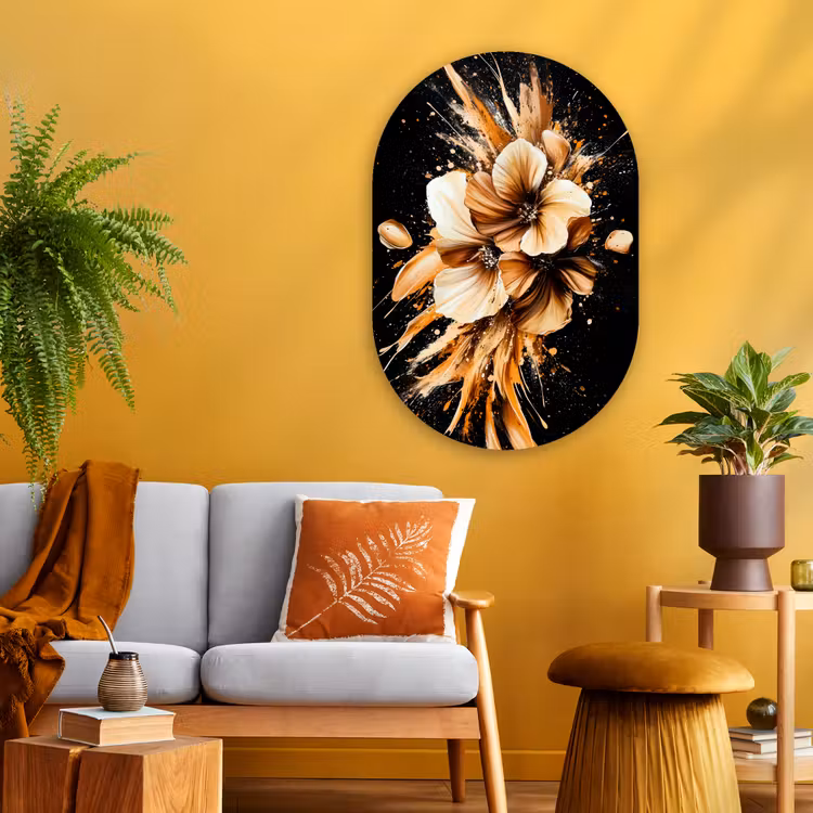 Muurovaal - Glas - Bloemen - Goud - Graffiti - Zwart - Abstract — 3