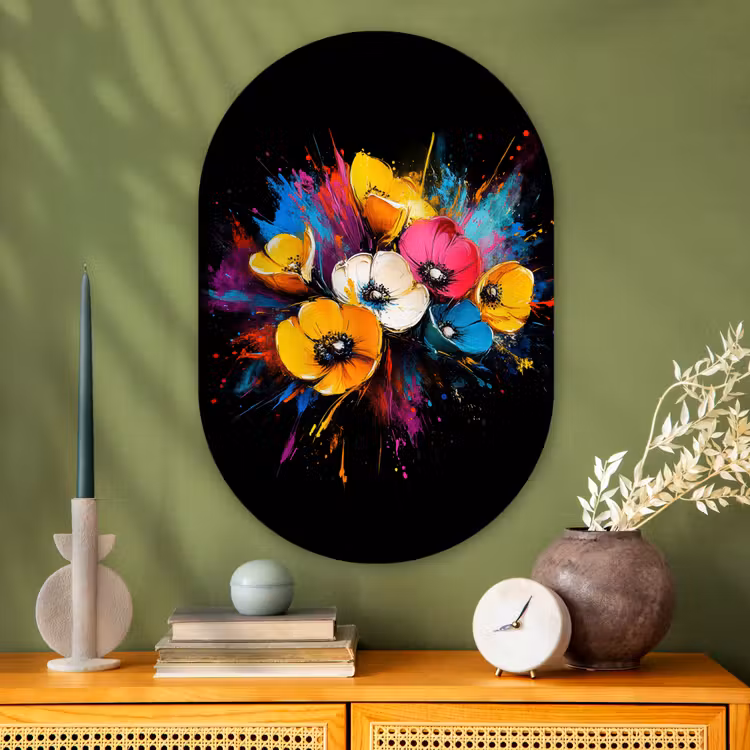 Muurovaal - Glas - Bloemen - Kleurrijk - Graffiti - Modern - Boeket — 2
