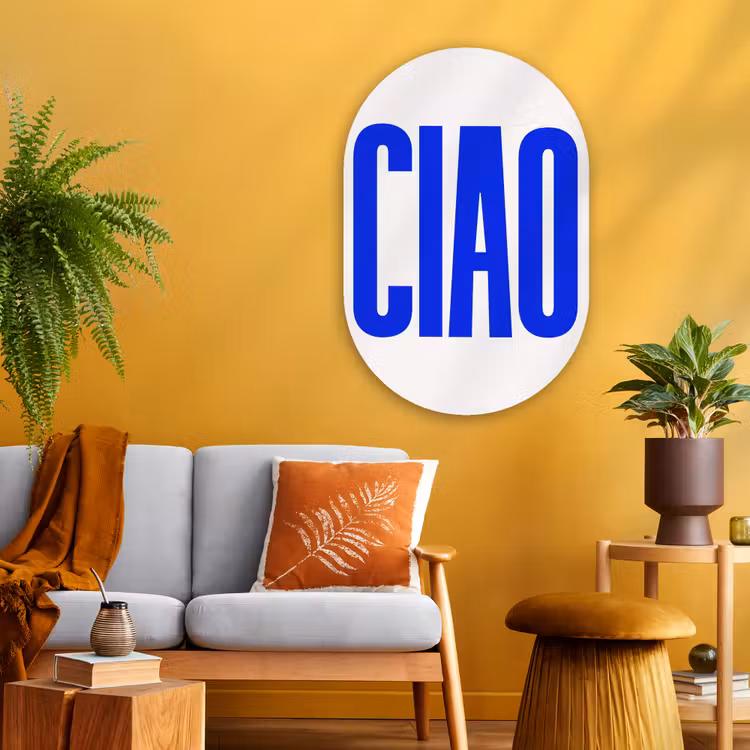 Muurovaal - Glas - Ciao - Hoofdletters - Blauw - Minimalistisch — 3