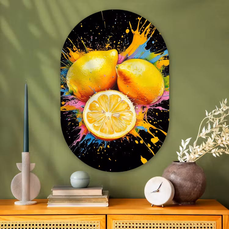 Muurovaal - Glas - Citroen - Graffiti - Kleurrijk - Verf - Modern — 2
