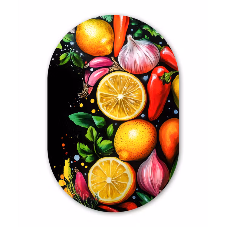 Muurovaal - Glas - Citroenen - Peper - Kruiden - Graffiti - Verf - Abstract — 1