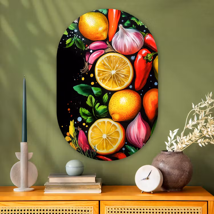 Muurovaal - Glas - Citroenen - Peper - Kruiden - Graffiti - Verf - Abstract — 2