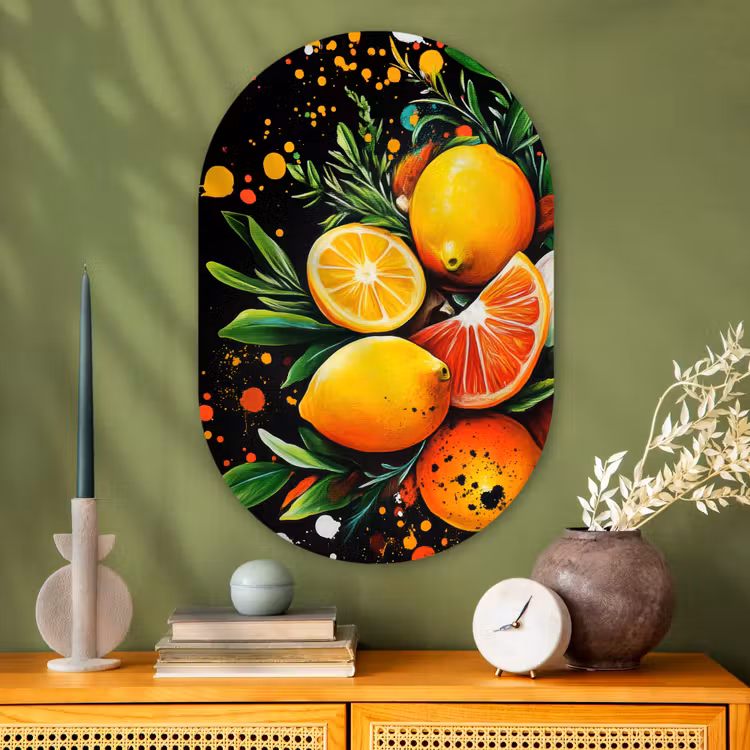 Muurovaal - Glas - Citroenen - Zwart - Kruiden - Graffiti - Verf — 2
