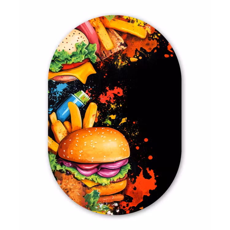 Muurovaal - Glas - Fastfood - Graffiti - Hamburger - Eten - Modern — 1