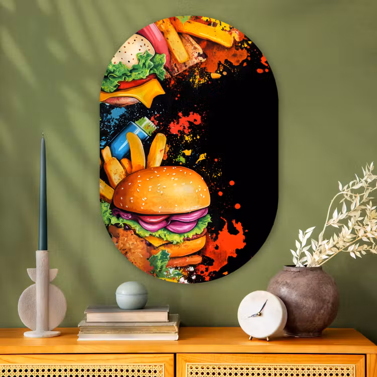 Muurovaal - Glas - Fastfood - Graffiti - Hamburger - Eten - Modern — 2