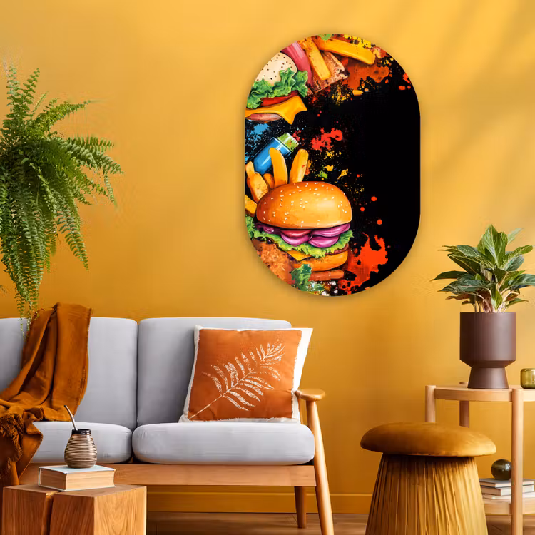 Muurovaal - Glas - Fastfood - Graffiti - Hamburger - Eten - Modern — 3