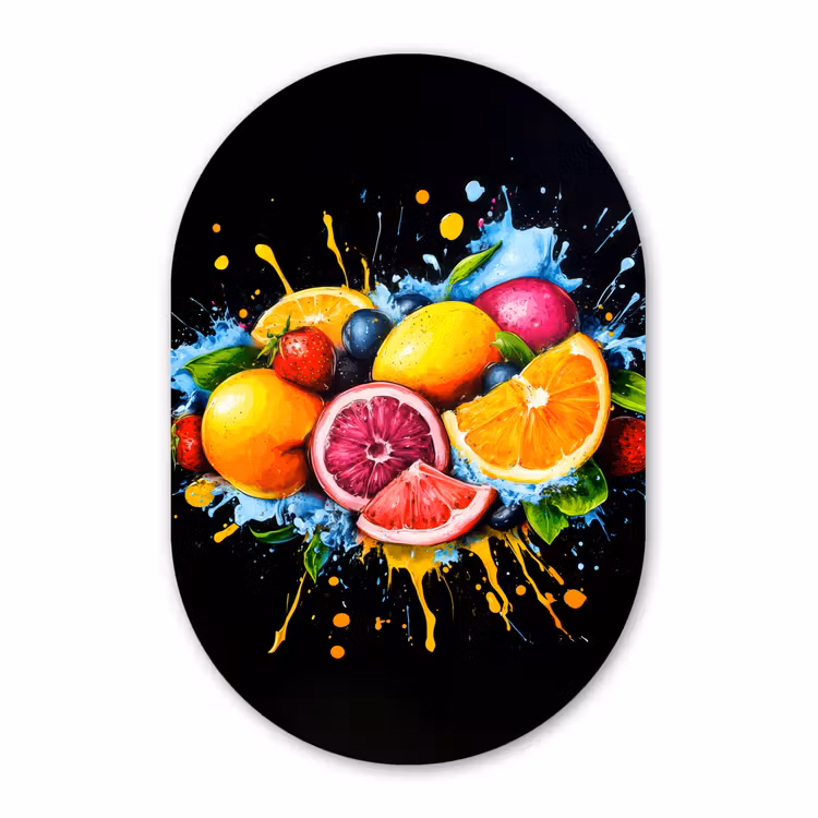 Muurovaal - Glas - Fruit - Graffiti - Kleurrijk - Sinaasappel - Aardbei - Abstract — 1