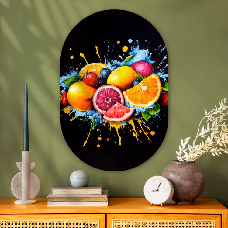 Muurovaal - Glas - Fruit - Graffiti - Kleurrijk - Sinaasappel - Aardbei - Abstract — 2