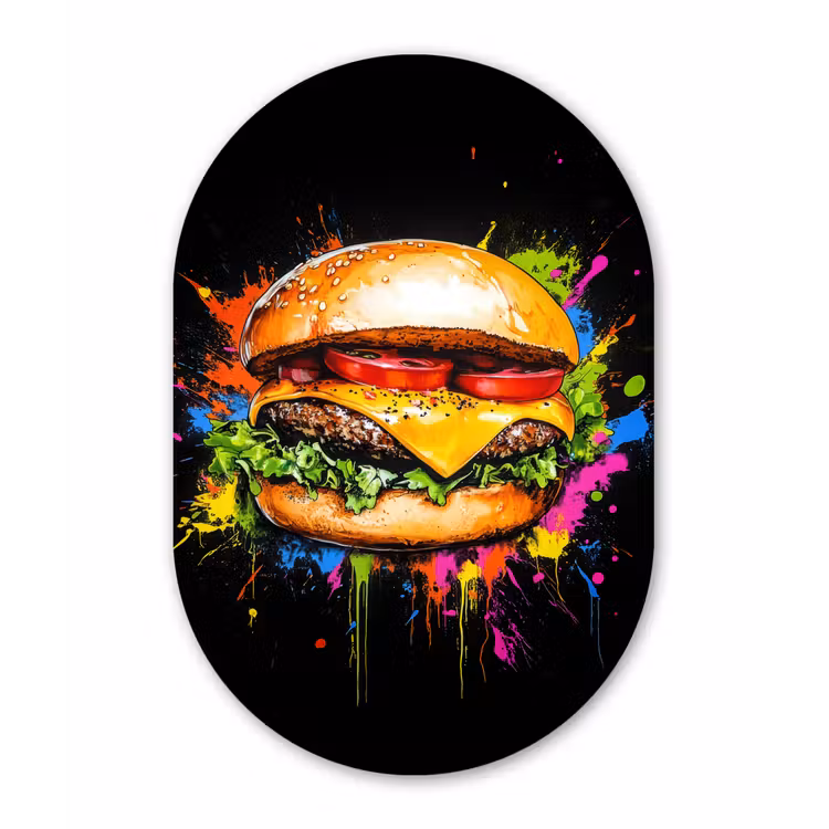 Muurovaal - Glas - Hamburger - Graffiti - Verf - Kleurrijk - Eten - Abstract — 1