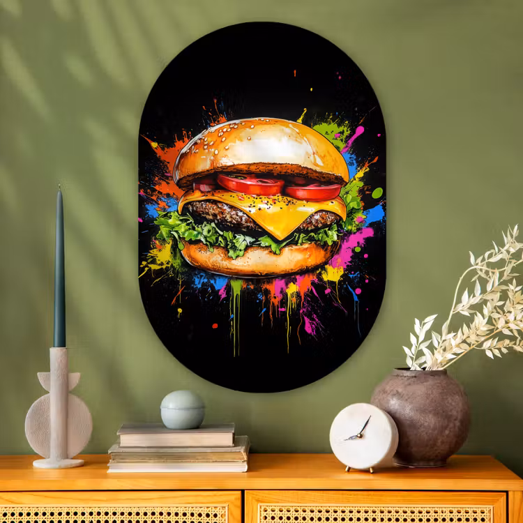 Muurovaal - Glas - Hamburger - Graffiti - Verf - Kleurrijk - Eten - Abstract — 2