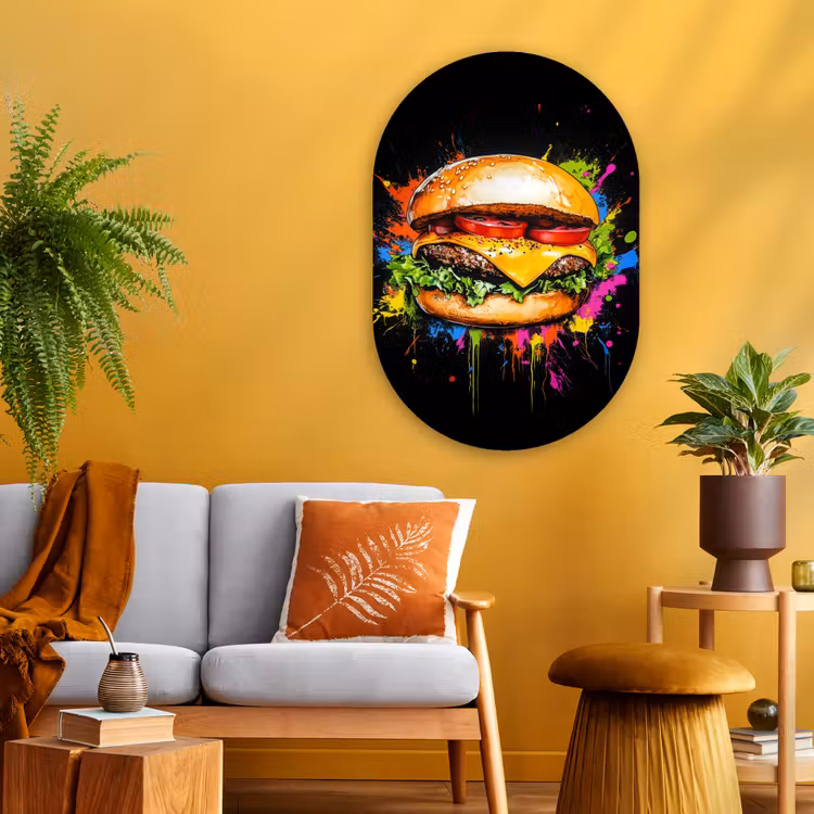 Muurovaal - Glas - Hamburger - Graffiti - Verf - Kleurrijk - Eten - Abstract — 3