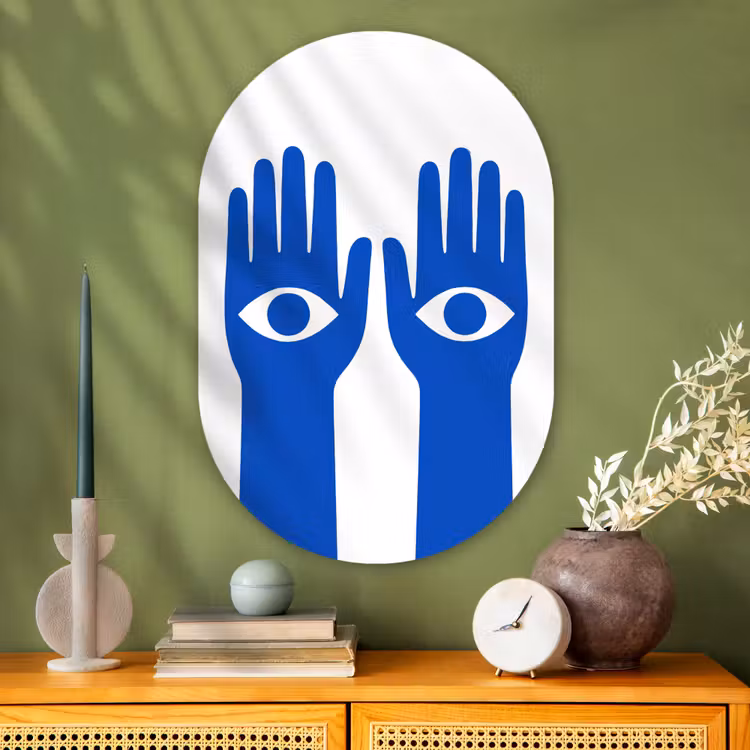 Muurovaal - Glas - Handen - Twee - Ogen - Blauw — 2
