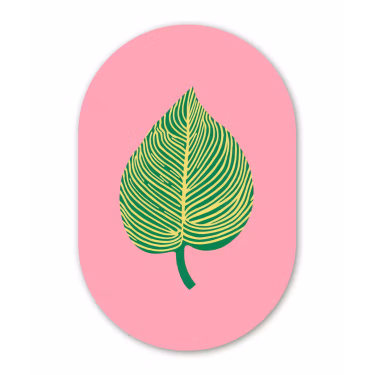 Muurovaal - Glas - Illustratie - Blad - Minimalistisch - Groen — 1
