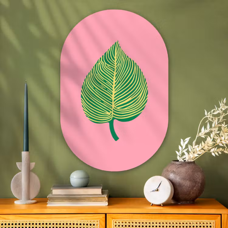 Muurovaal - Glas - Illustratie - Blad - Minimalistisch - Groen — 2