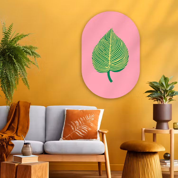 Muurovaal - Glas - Illustratie - Blad - Minimalistisch - Groen — 3