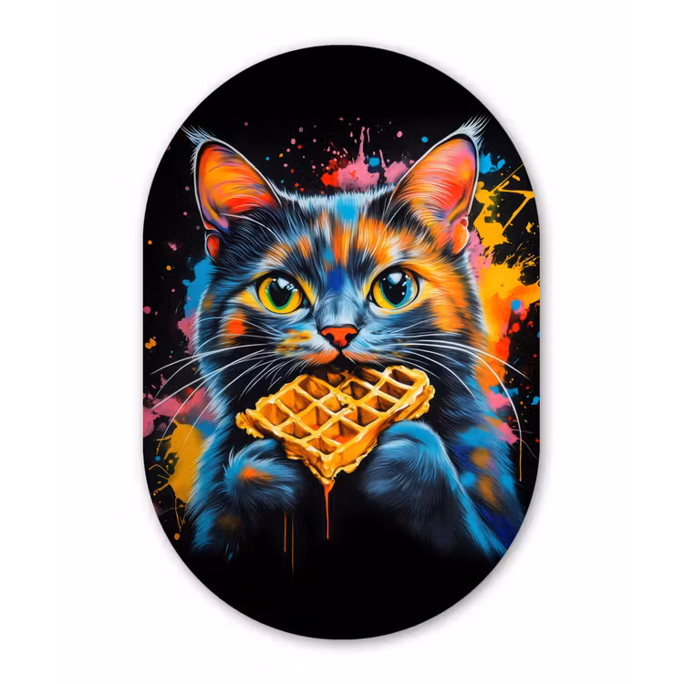 Muurovaal - Glas - Kat - Graffiti - Kleurrijk - Wafel - Eten — 1