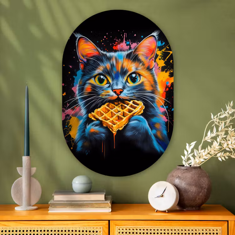 Muurovaal - Glas - Kat - Graffiti - Kleurrijk - Wafel - Eten — 2