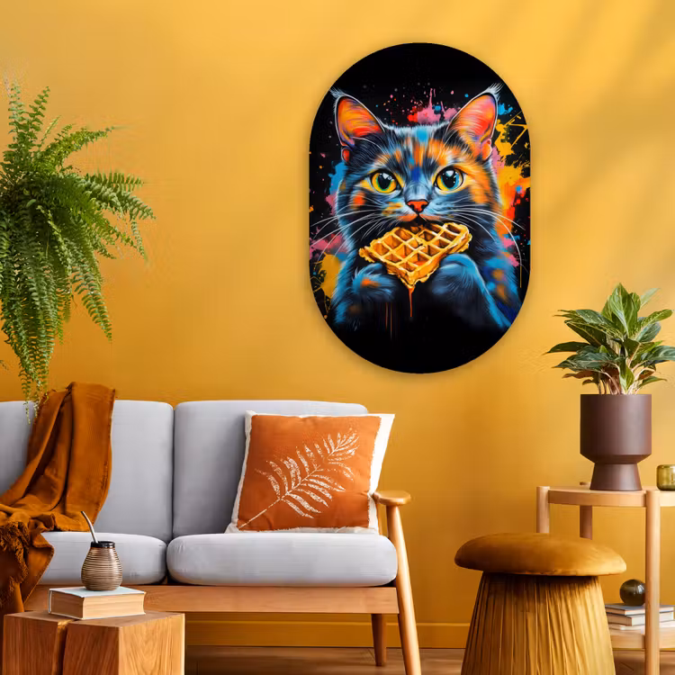 Muurovaal - Glas - Kat - Graffiti - Kleurrijk - Wafel - Eten — 3