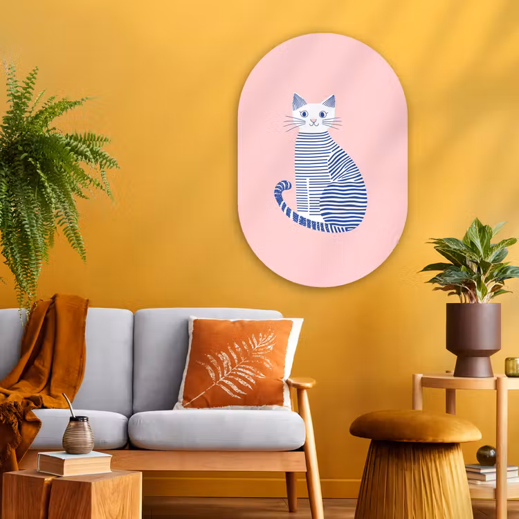 Muurovaal - Glas - Kat - Illustratie - Minimalistisch - Roze — 3