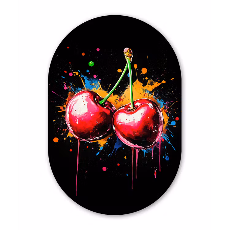 Muurovaal - Glas - Kersen - Fruit - Graffiti - Verf - Abstract - Modern - Kleurrijk — 1