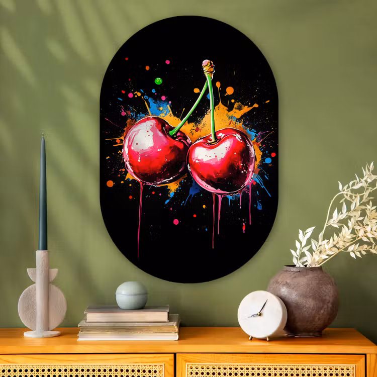 Muurovaal - Glas - Kersen - Fruit - Graffiti - Verf - Abstract - Modern - Kleurrijk — 2