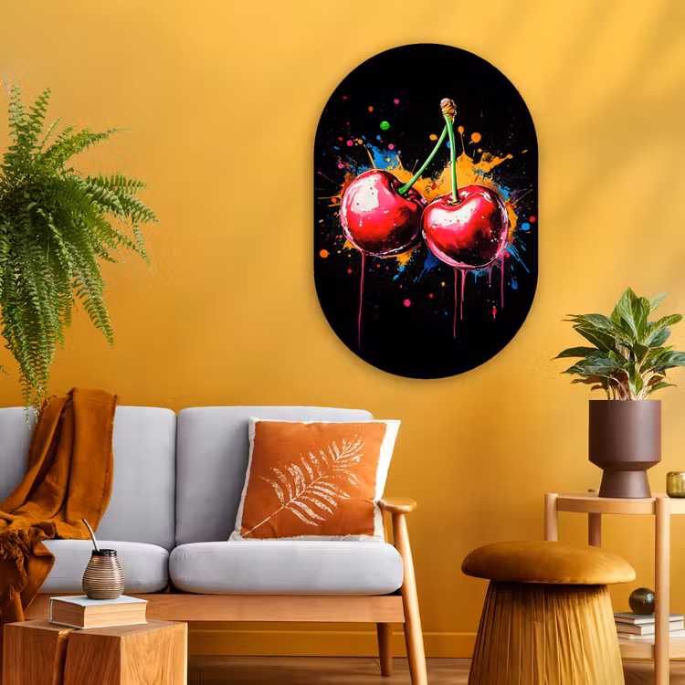 Muurovaal - Glas - Kersen - Fruit - Graffiti - Verf - Abstract - Modern - Kleurrijk — 3