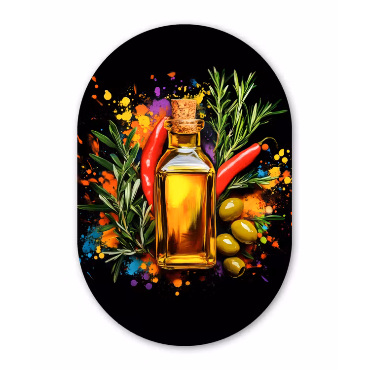 Muurovaal - Glas - Olijfolie - Graffiti - Peper - Olijven - Modern — 1