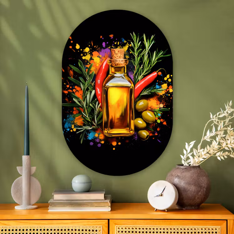 Muurovaal - Glas - Olijfolie - Graffiti - Peper - Olijven - Modern — 2