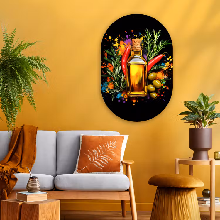 Muurovaal - Glas - Olijfolie - Graffiti - Peper - Olijven - Modern — 3