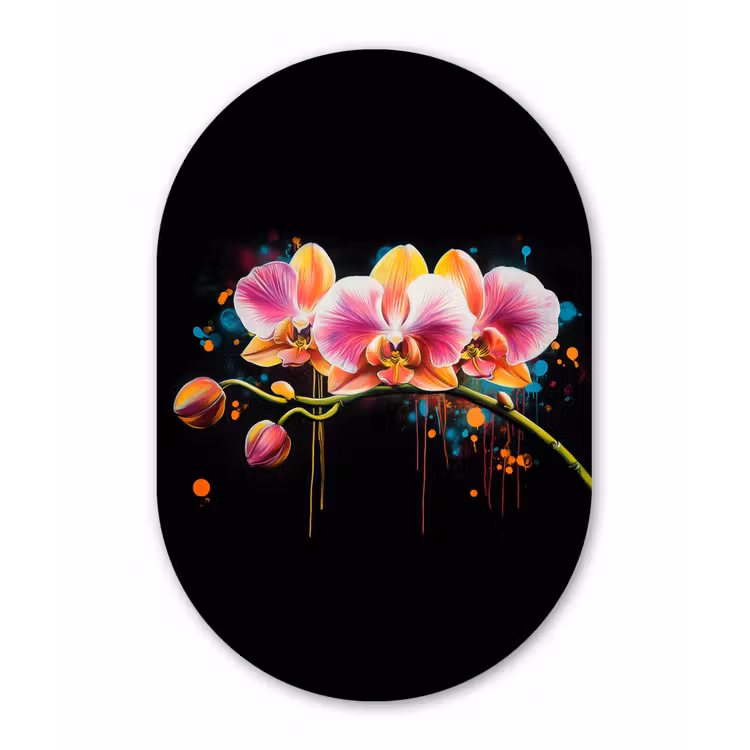 Muurovaal - Glas - Orchidee - Graffiti - Kleurrijk - Bloemen - Abstract — 1
