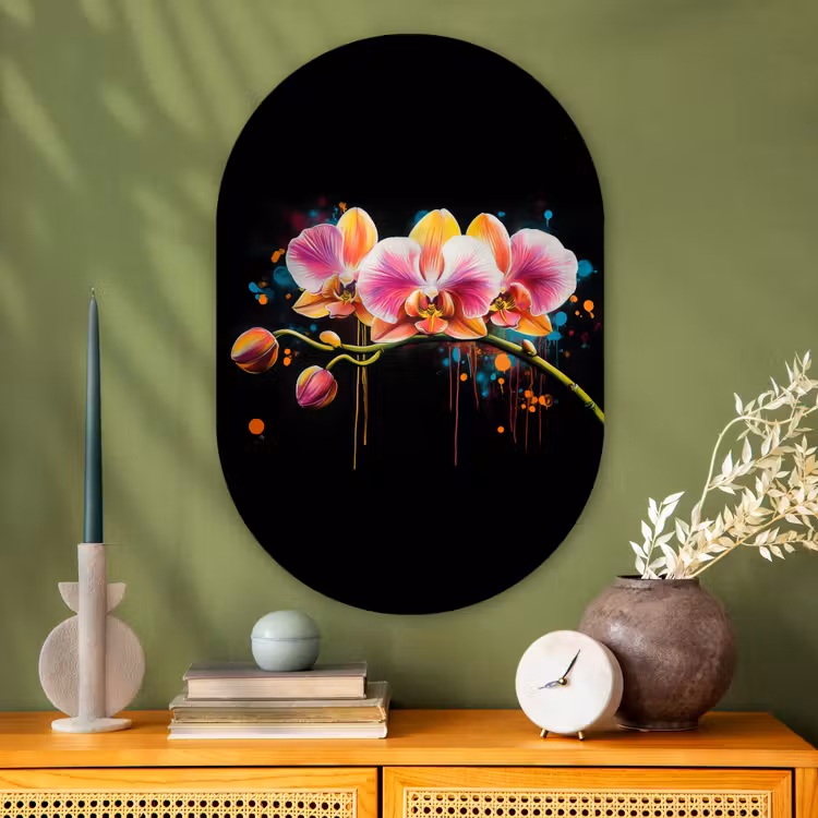 Muurovaal - Glas - Orchidee - Graffiti - Kleurrijk - Bloemen - Abstract — 2